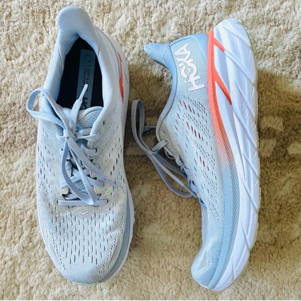 Hoka Clifton 8 Running Sneakers Shoes In Blue Fog Pastel Light Blue Size 7 1/2